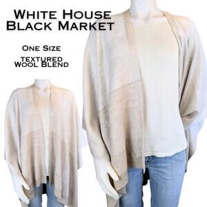 White House Black Market Cape Shawl Wrap OS Beige Cream Stripe Layering Neutral